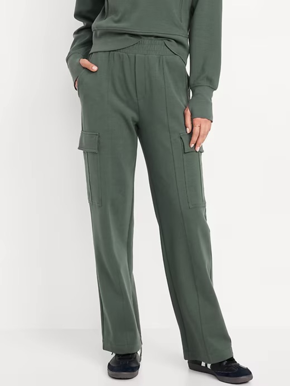 Old Navy Dark Green Active Fleece Wide-Leg Cargo Pants